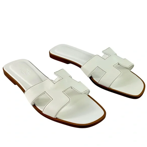 HERMES Oran White Leather H Women's Sandals Made in Italy Marked as 39 - 9US - Picture 10 of 12